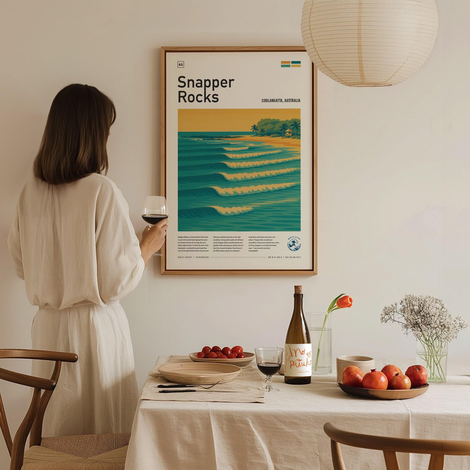 Snapper Rocks Surf Spot Framed Poster | Gold Coast Australia Epic Wave | Modern Wall Art Surfer Travel Print | Minimalist Design Superbank Surfing Decor - Swell Scenes