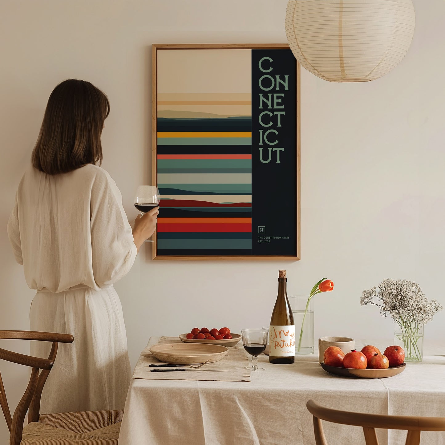 Connecticut Minimalist Design Poster | Abstract US State Wall Art | Framed or Unframed