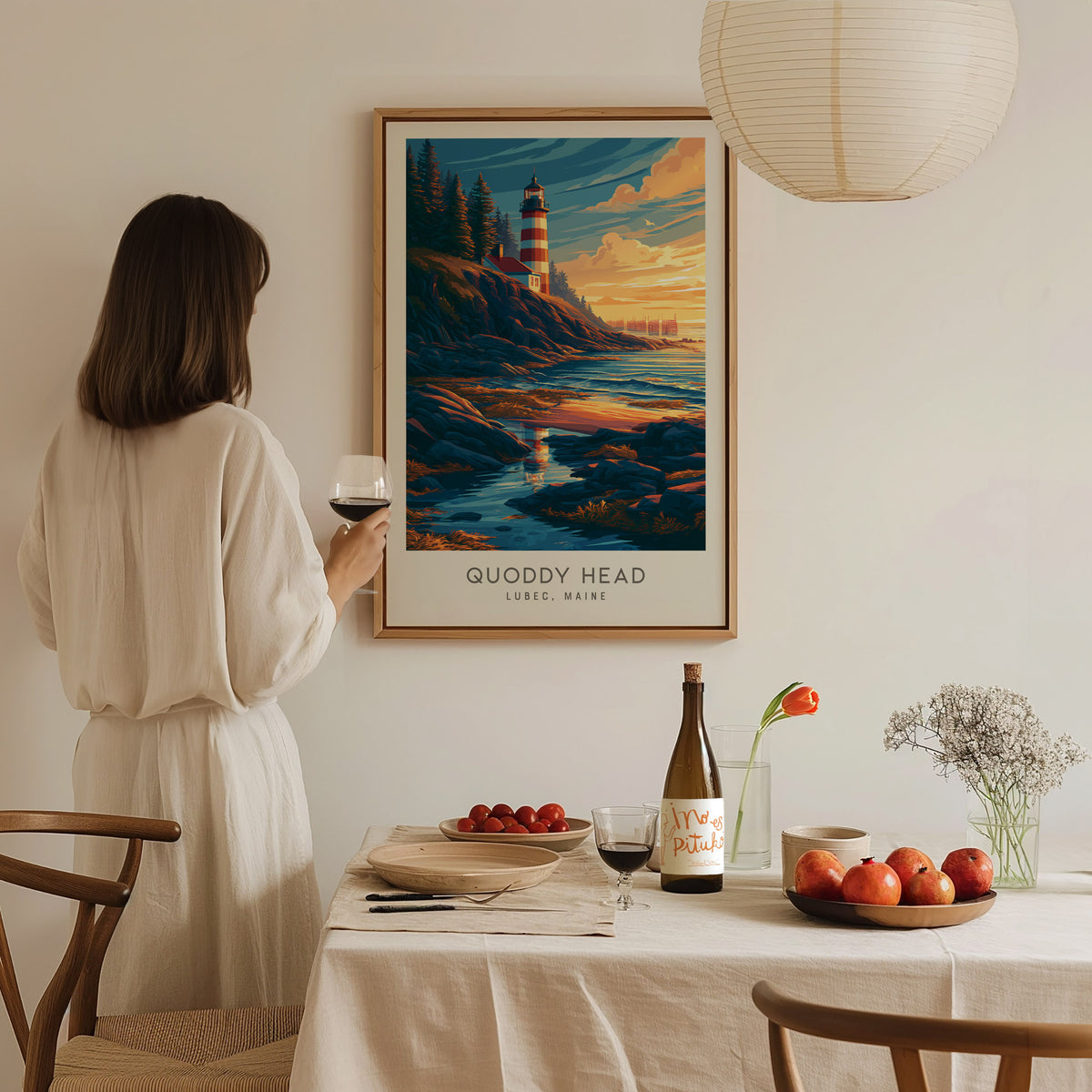 Quoddy Head Matte Border Poster | Lubec, Maine Coastal Beach Decor — styled in a modern interior