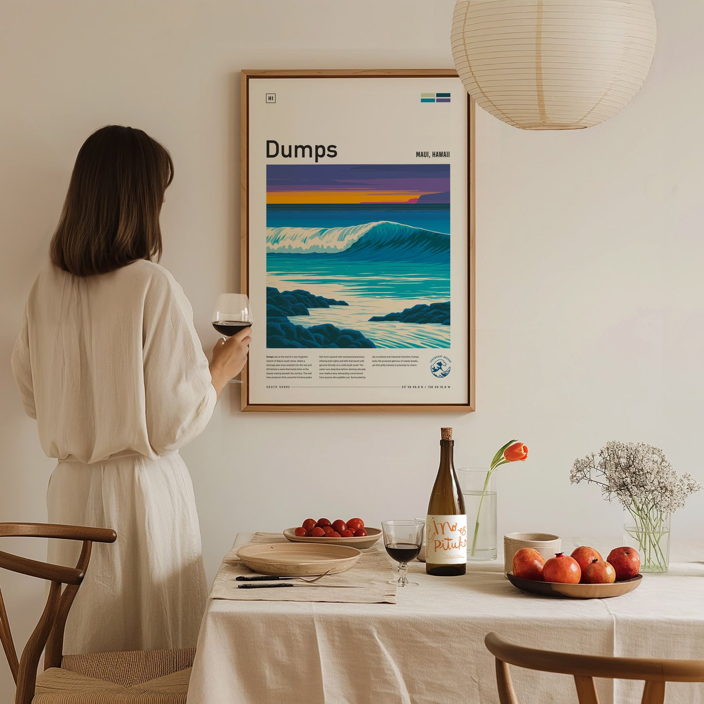 Dumps, Hawaii Poster | Tropical Reef Break Surf Wall Art — styled in a modern interior
