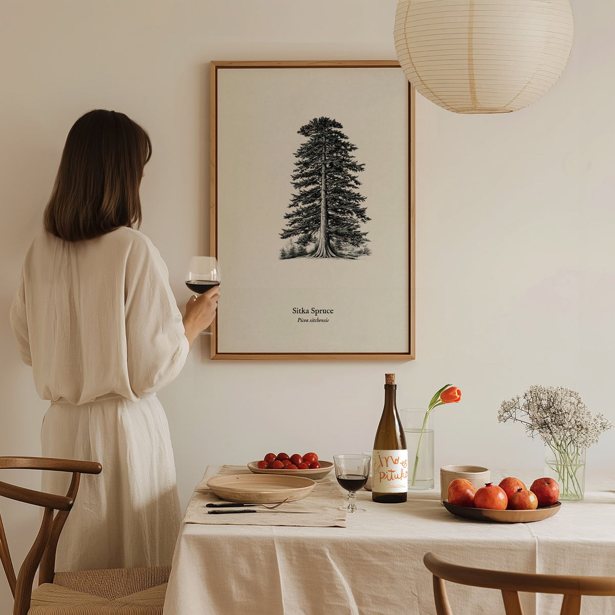 Sitka Spruce Poster | Picea sitchensis Pen and Ink Print | Vintage Botanical Illustration Wall Art — styled in a modern inter