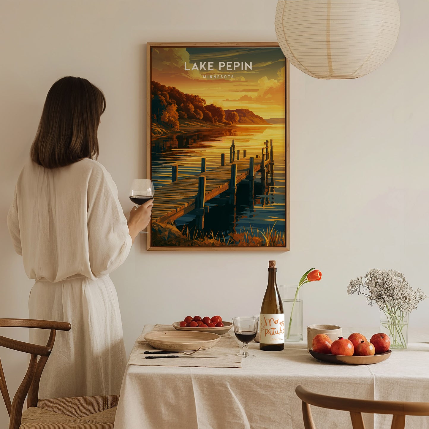 Lake Pepin, Minnesota Poster | Bluffs & Blue Water Travel Wall Art — styled in a modern interior