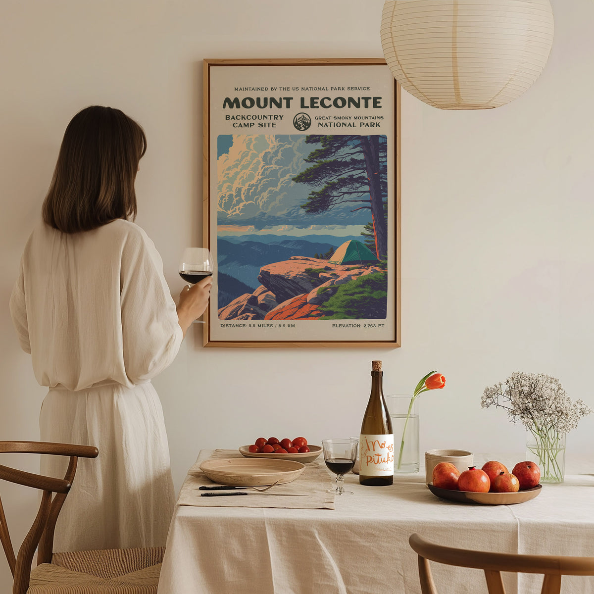 Mount LeConte, Great Smoky Mountains National Park Poster | Hiker Gift | Backcountry Trail Wall Art — styled in a modern inte