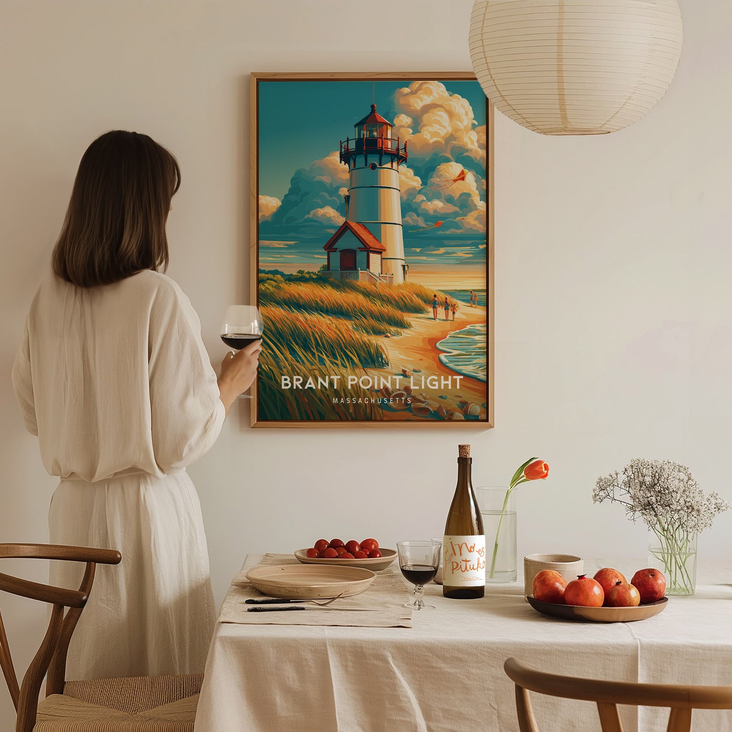 Brant Point Light, Massachusetts Poster | Nantucket Lighthouse & Harbor Wall Art — styled in a modern interior