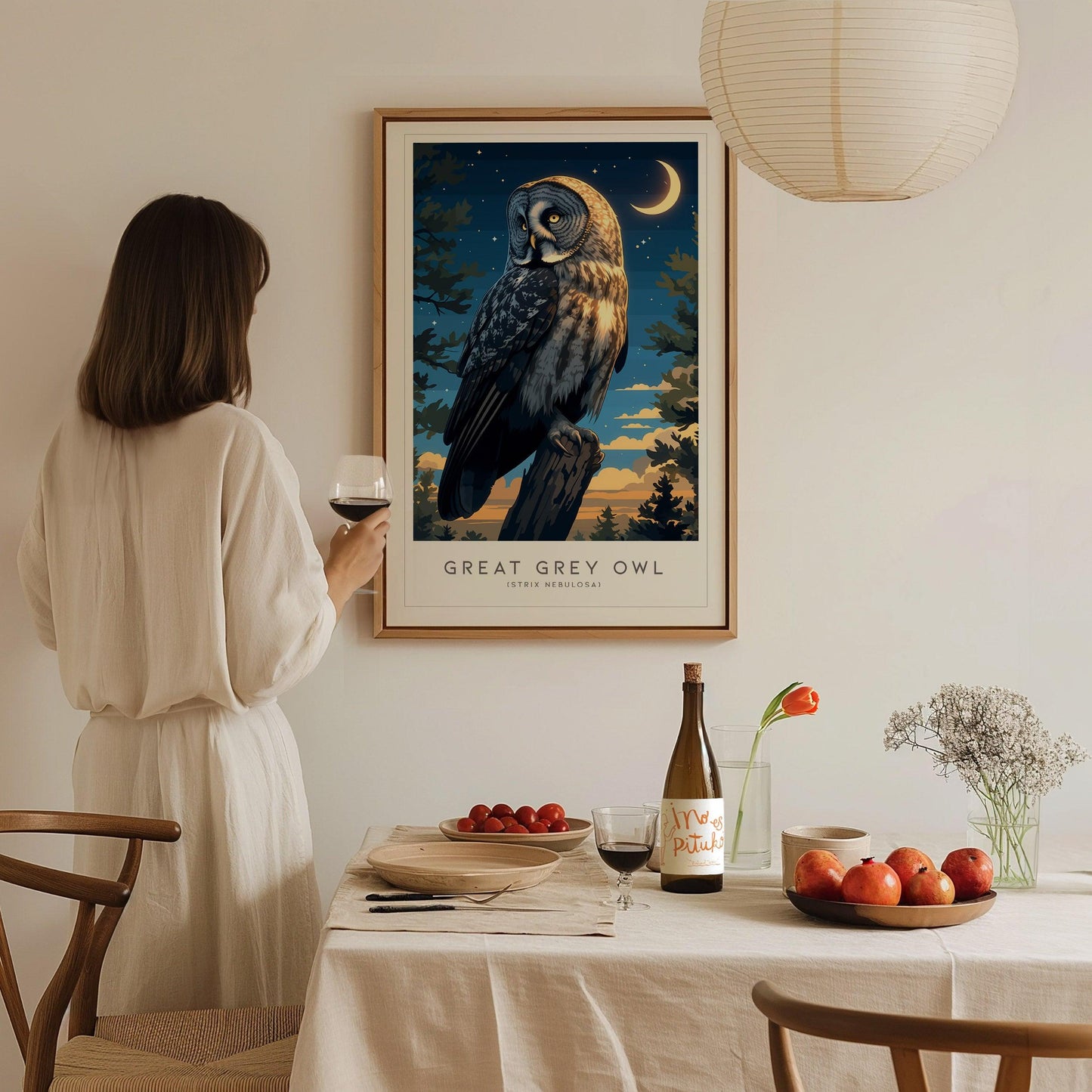Great Grey Owl Framed Poster | Hoot Bird Lover Nature Modern Wall Art | Bird Of Prey Audubon Print Farm House Wiccan Magical Decor - Swell Scenes