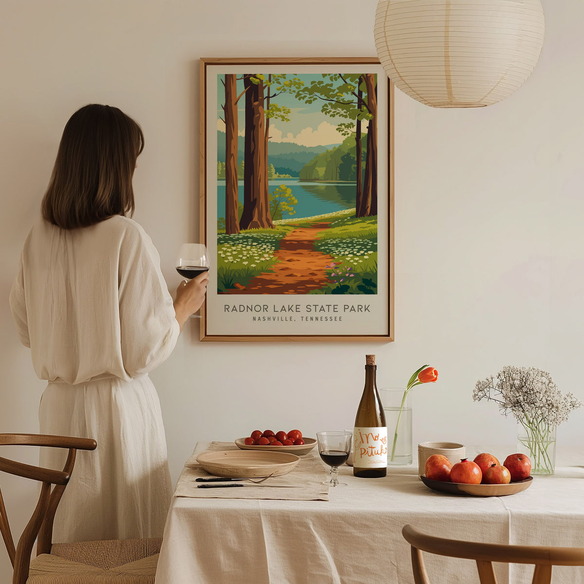 Radnor Lake State Park Matte Border Poster | Nashville, Tennessee Destination Print — styled in a modern interior