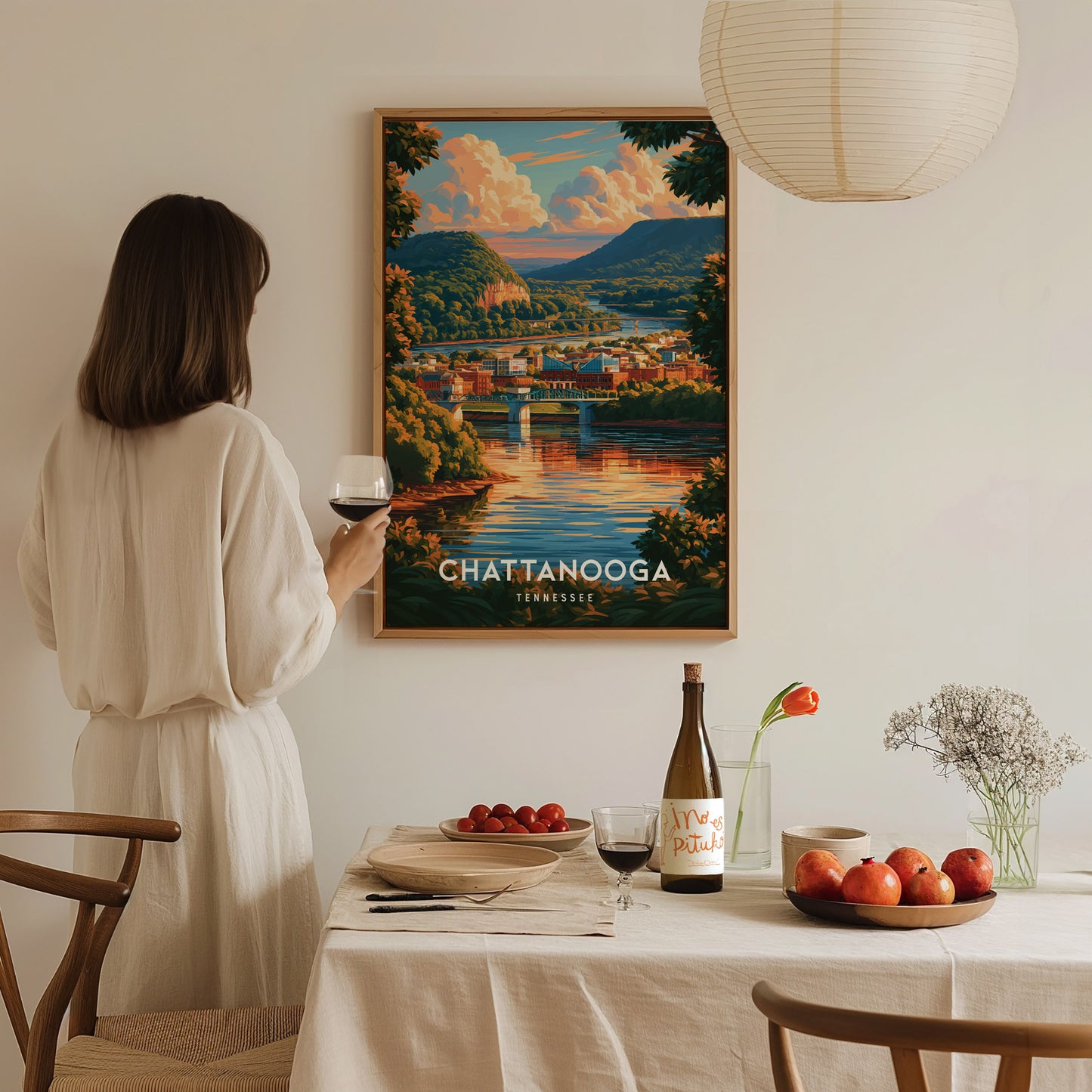 Chattanooga, Tennessee Poster | River City Mountain Views Wall Art — styled in a modern interior