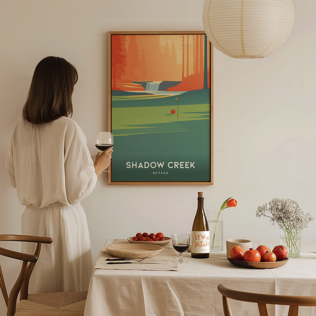 Shadow Creek, Nevada Poster | Desert Fairway Golf Course Print Wall Art — styled in a modern interior