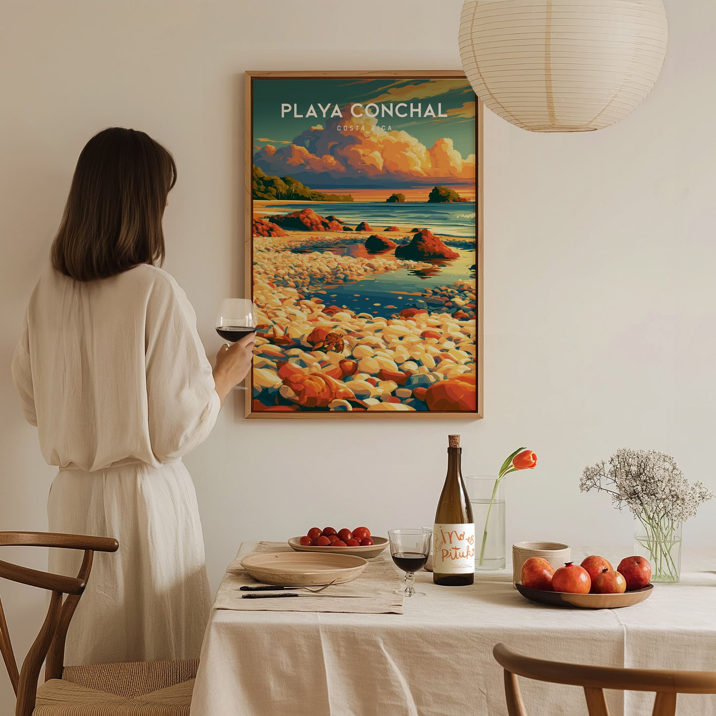 Playa Conchal, Costa Rica Poster | Tropical Beach Print Coastal Wall Art — styled in a modern interior