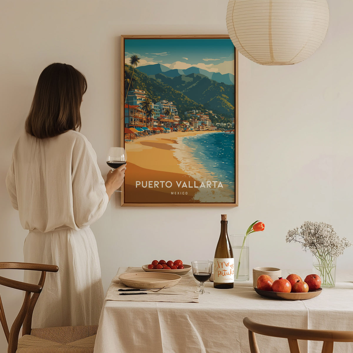 Puerto Vallarta, Mexico Poster | Tropical Beach Print Coastal Wall Art — styled in a modern interior
