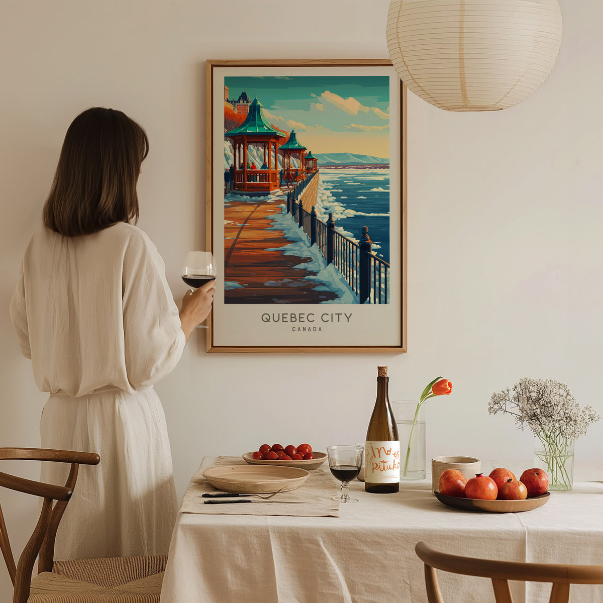 Quebec City Matte Border Poster | Canada Destination Print Travel Wall Art — styled in a modern interior