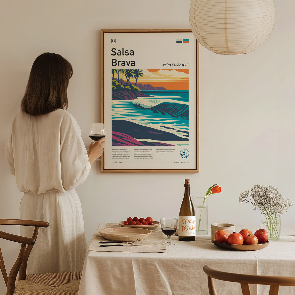 Salsa Brava, Limón, Costa Rica Poster | Caribbean Surf Wave Print Wall Art — styled in a modern interior