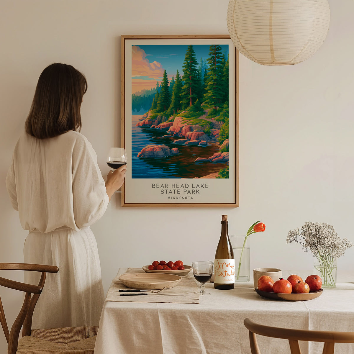 Bear Head Lake State Park Matte Border Poster | Minnesota Destination Print Travel Wall Art — styled in a modern interior