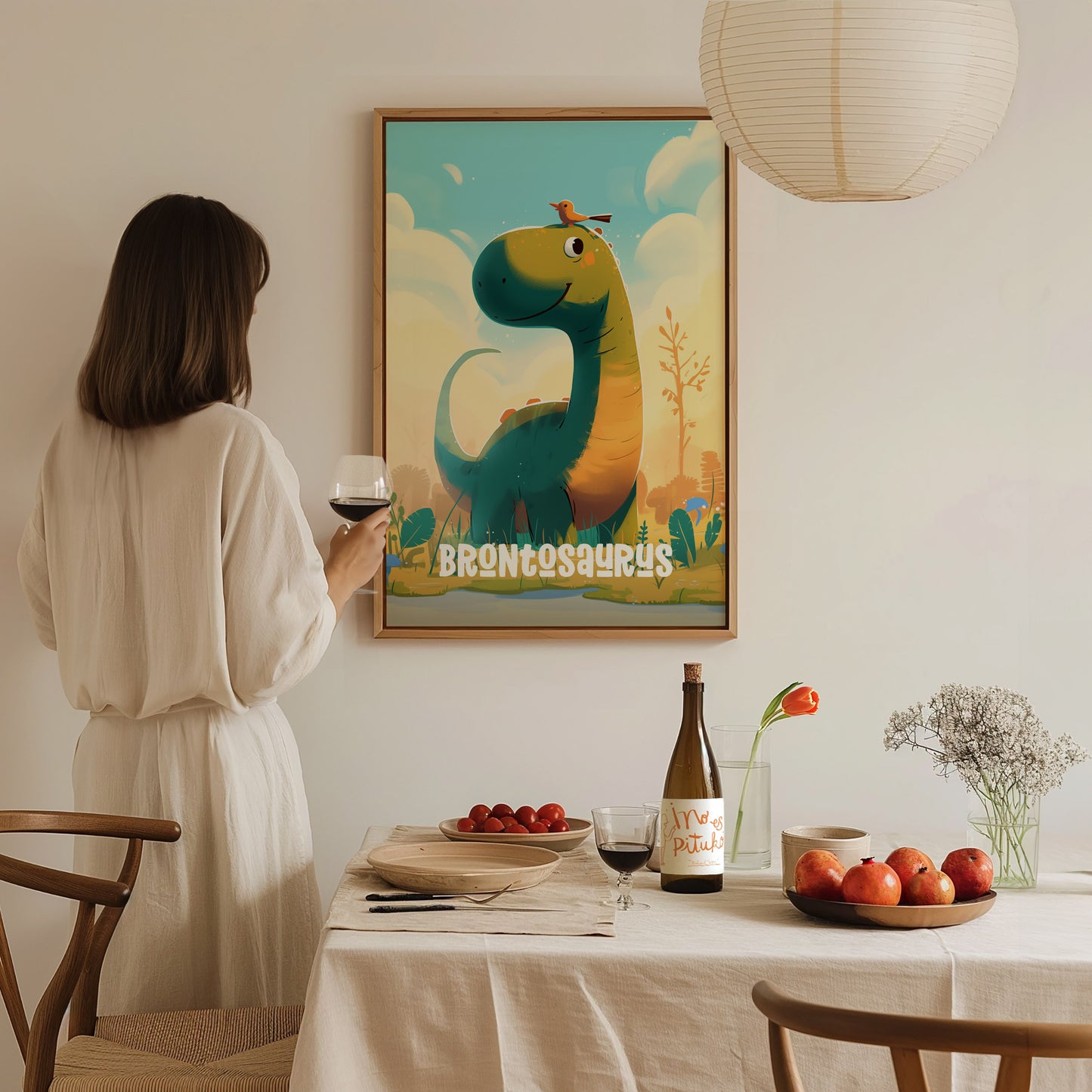 Brontosaurus Cute Dinosaur Poster | Kids Room Nursery Wall Art | Framed or Unframed
