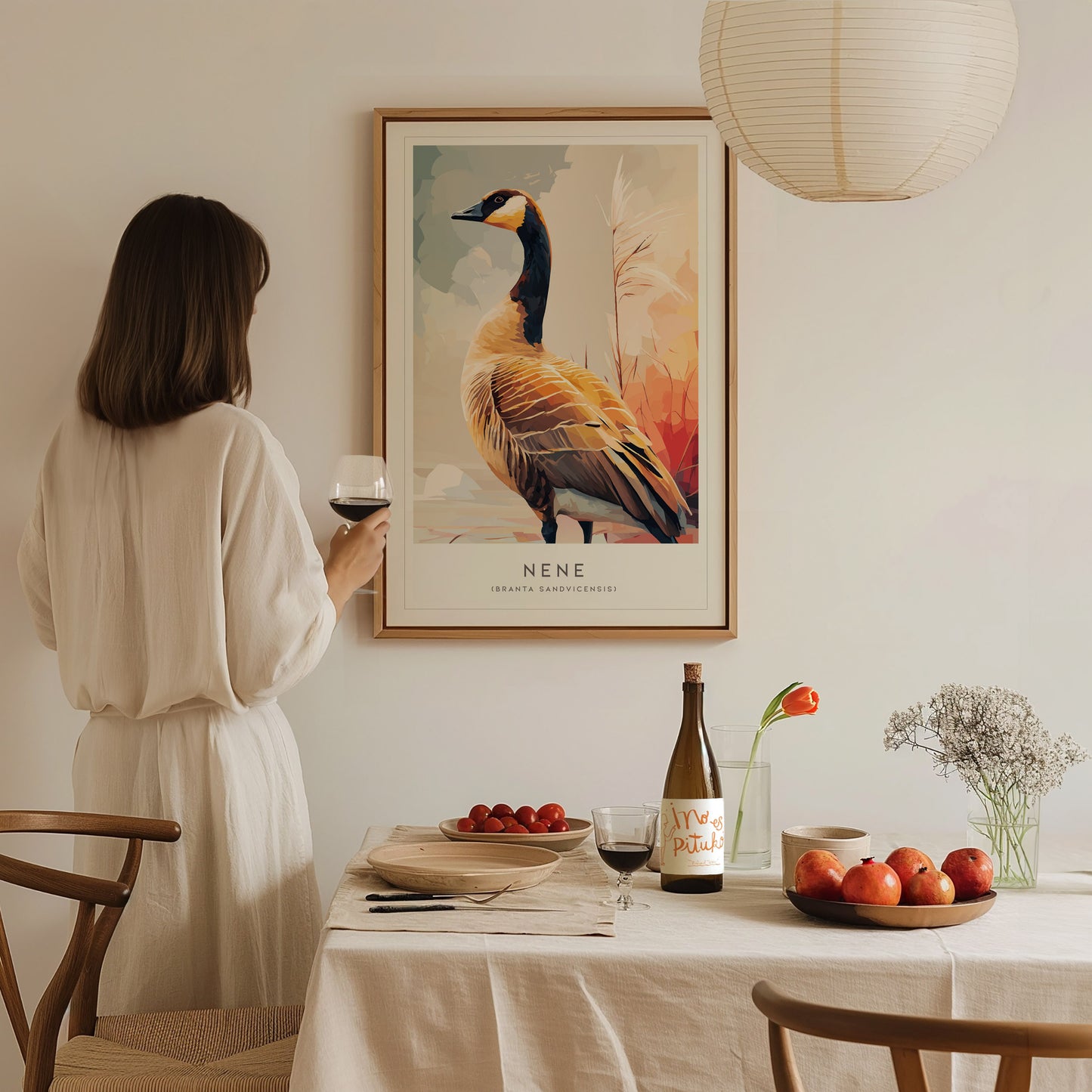 Nene (Hawaiian Goose), Hawaii Poster | Tropical Wildlife & Volcano Island Wall Art — styled in a modern interior