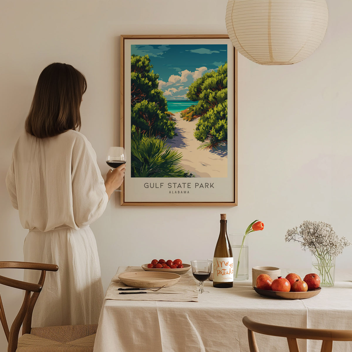 Gulf State Park Matte Border Poster | Alabama Coastal Beach Decor Travel Wall Art — styled in a modern interior