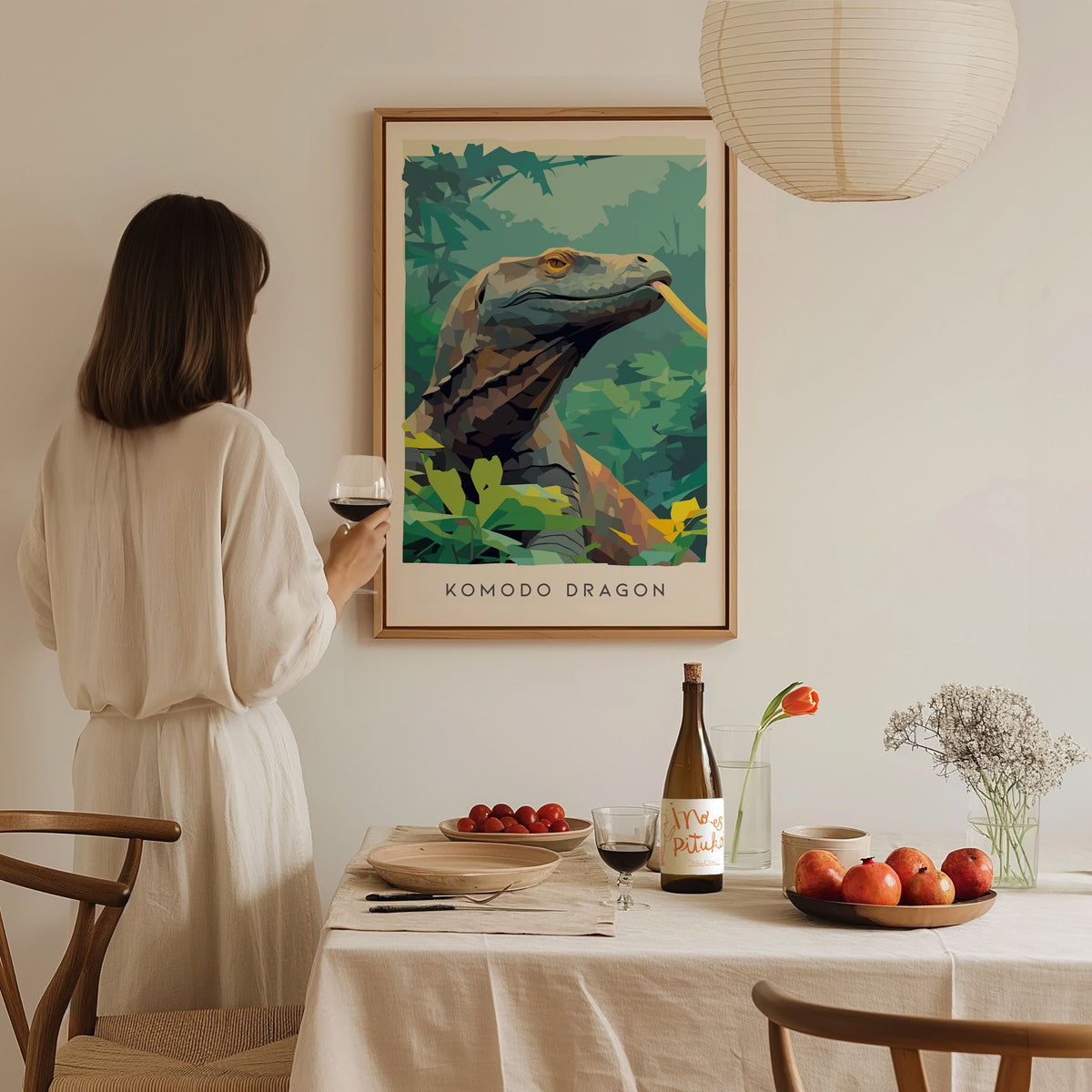 Komodo Dragon Poster | Ancient Reptile Wildlife Wall Art — styled in a modern interior