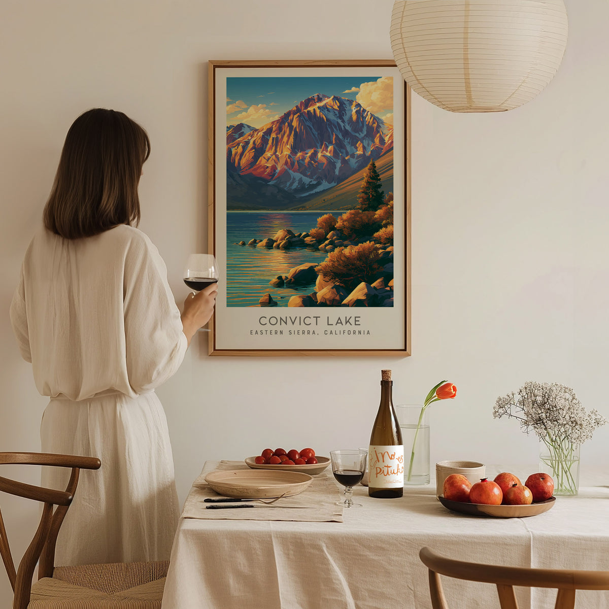 Convict Lake Matte Border Poster | Eastern Sierra, California Destination Print — styled in a modern interior