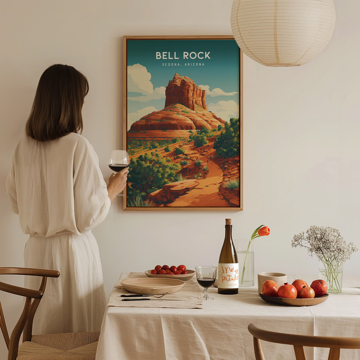 Bell Rock, Sedona, Arizona Poster | Red Rock Desert Destination Print Wall Art — styled in a modern interior