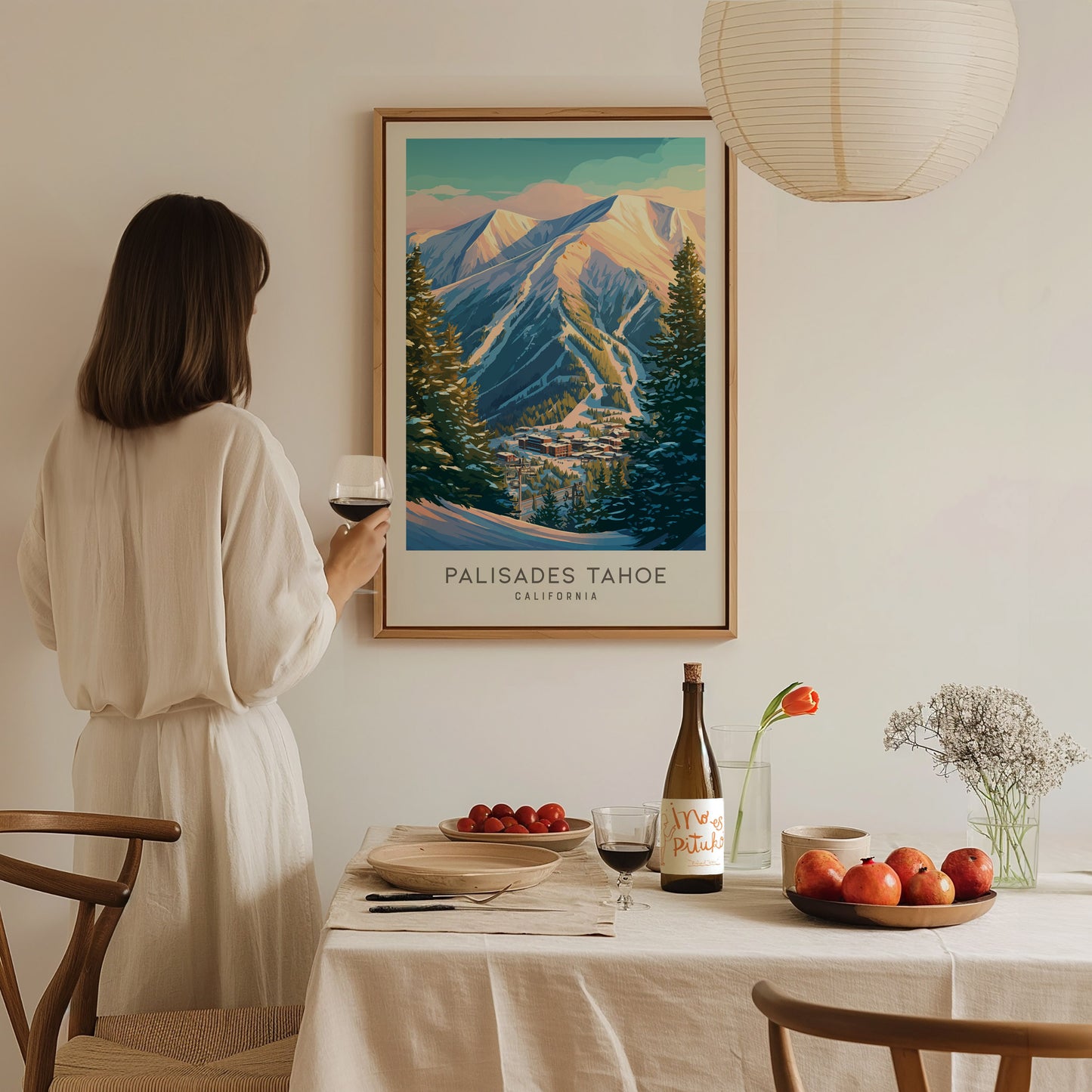 Palisades Tahoe Matte Border Poster | California Destination Print Travel Wall Art — styled in a modern interior