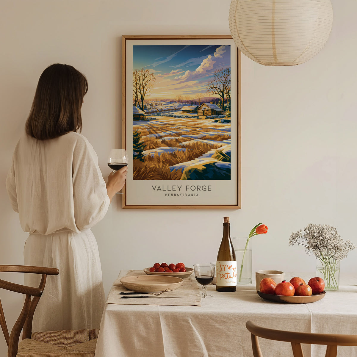 Valley Forge Matte Border Poster | Pennsylvania Destination Print Travel Gift — styled in a modern interior
