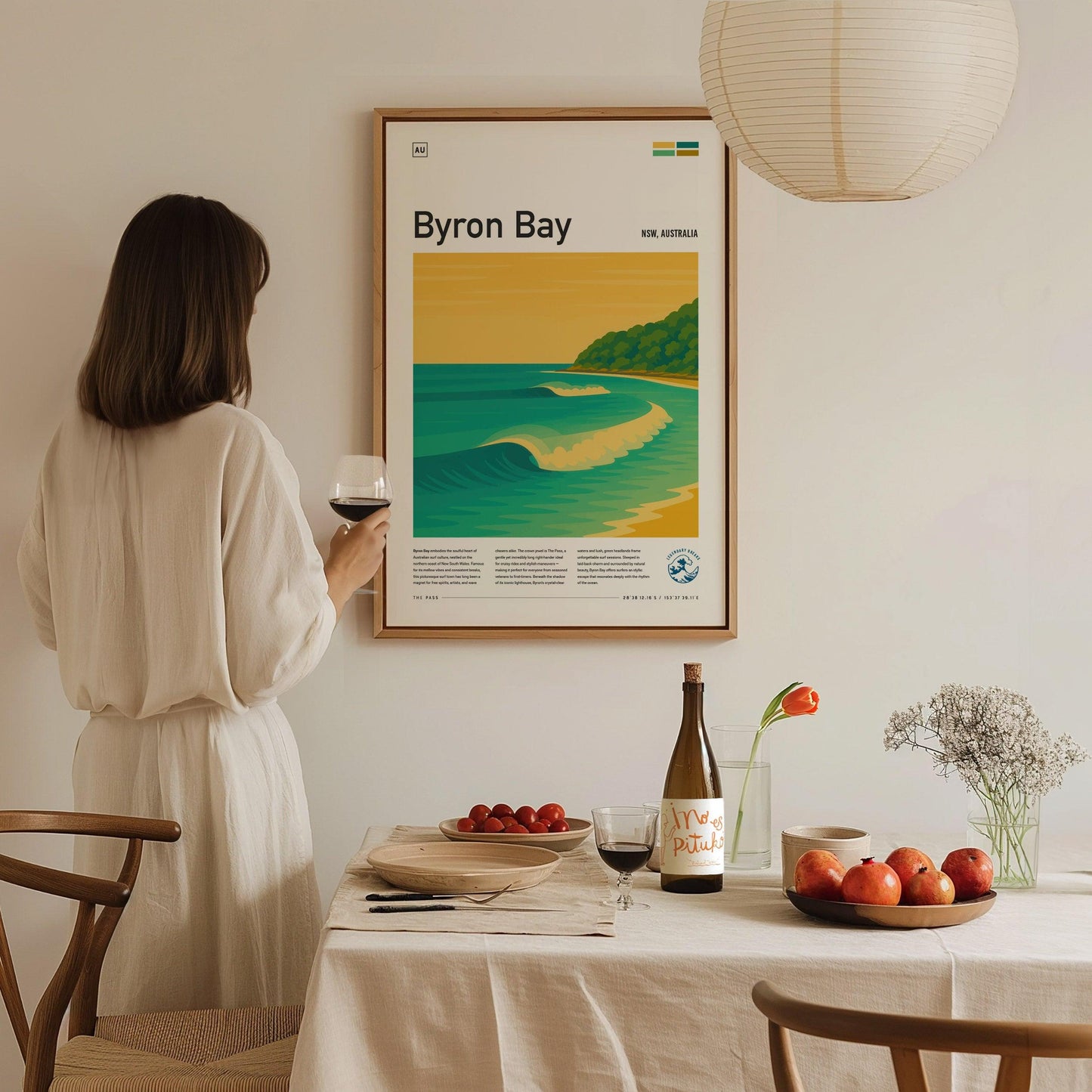 Byron Bay Surf Spot Framed Poster Australia Wave Modern Wall Art NSW Aussie Surfer Travel Print Minimalist Design Boho Surfing Decor Gift - Swell Scenes
