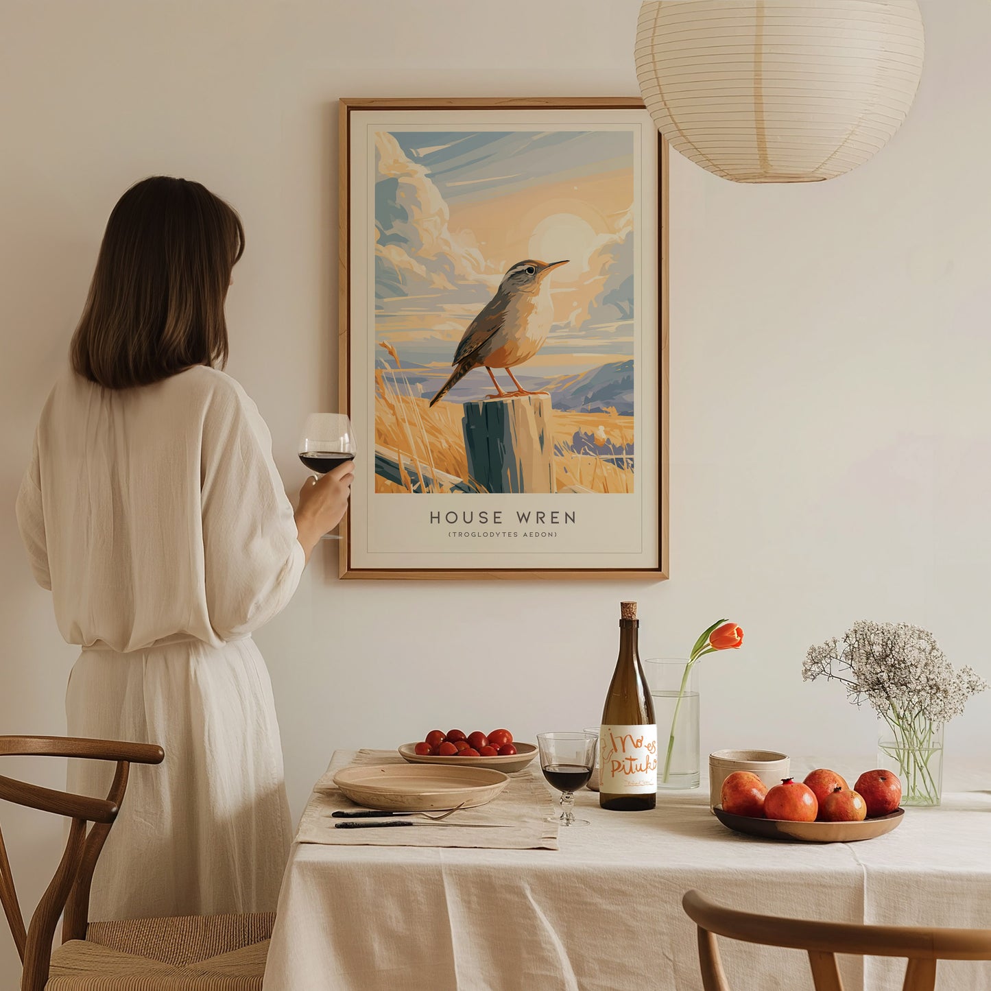 House Wren, Troglodytes aedon Poster | Charming Songbird Nature Wall Art — styled in a modern interior