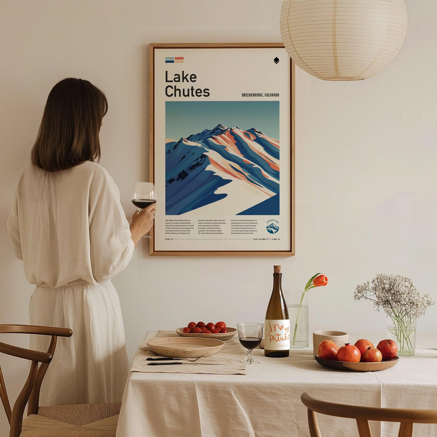 Lake Chutes Ski Run | Breckenridge Resort Colorado Black Diamond Expert Skiing Slope Framed Poster Skier Snowboarder Cabin Lodge Art Decor Gift - Swell Scenes