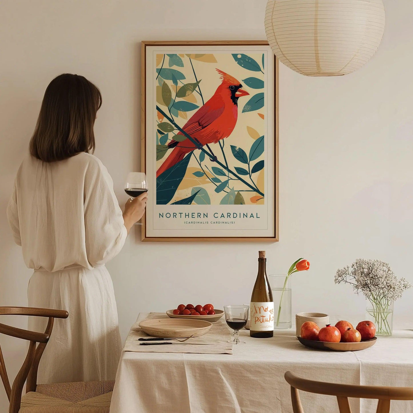 Red Northern Cardinal Bird Lover Modern Framed Wall Art | Cottagecore Minimalist Nature Wildlife Poster | Songbird Audubon Scientific Farm House Decor - Swell Scenes