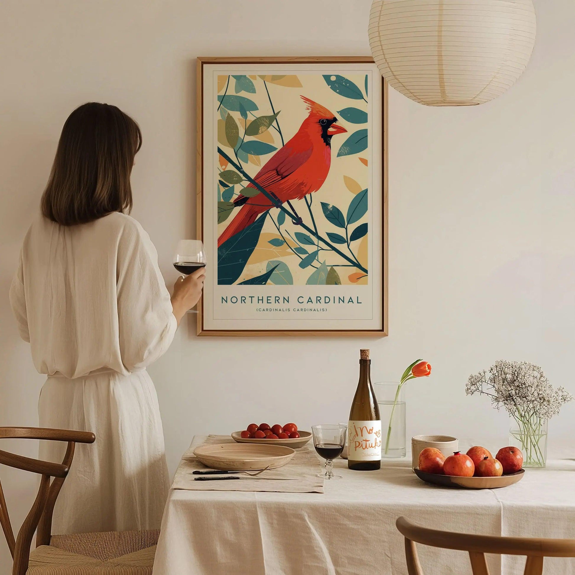 Red Northern Cardinal Bird Lover Modern Framed Wall Art | Cottagecore Minimalist Nature Wildlife Poster | Songbird Audubon Scientific Farm House Decor - Swell Scenes