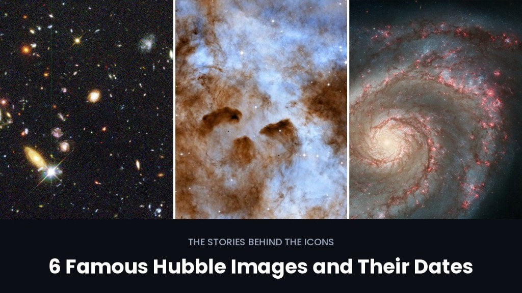 6 Famous Hubble Images triptych with Deep Field, Carina, and Whirlpool