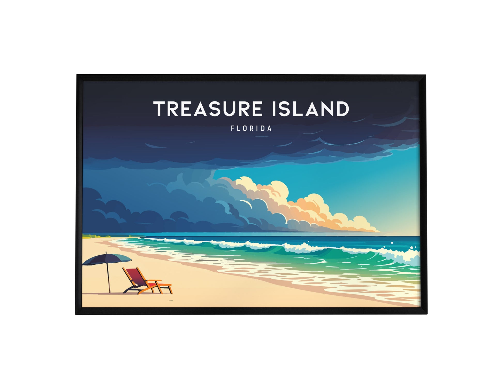 Treasure Island, Florida Poster | Landscape Gulf Coast Art Beach House Decor Wall Art — framed wall art, 24x36 in