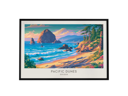 Pacific Dunes Landscape Matte Border Poster | Oregon Coastal Beach Decor — framed wall art, 24x36 in