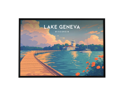 Lake Geneva, Wisconsin Landscape Poster | Lakefront Beauty Framed or Unframed Wall Art — framed wall art, 24x36 in