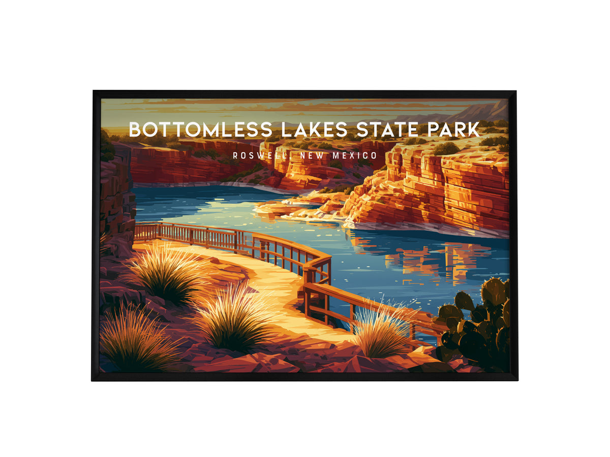 Bottomless Lakes State Park Landscape Poster | Roswell, New Mexico Vacation Wall Art — framed wall art, 24x36 in
