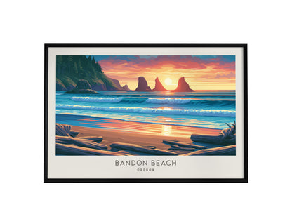 Bandon Beach Landscape Matte Border Poster | Oregon Destination Print Travel Gift — framed wall art, 24x36 in