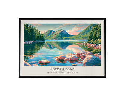 Jordan Pond Landscape Matte Border Poster | Acadia National Park, Maine Travel Wall Art — framed wall art, 24x36 in