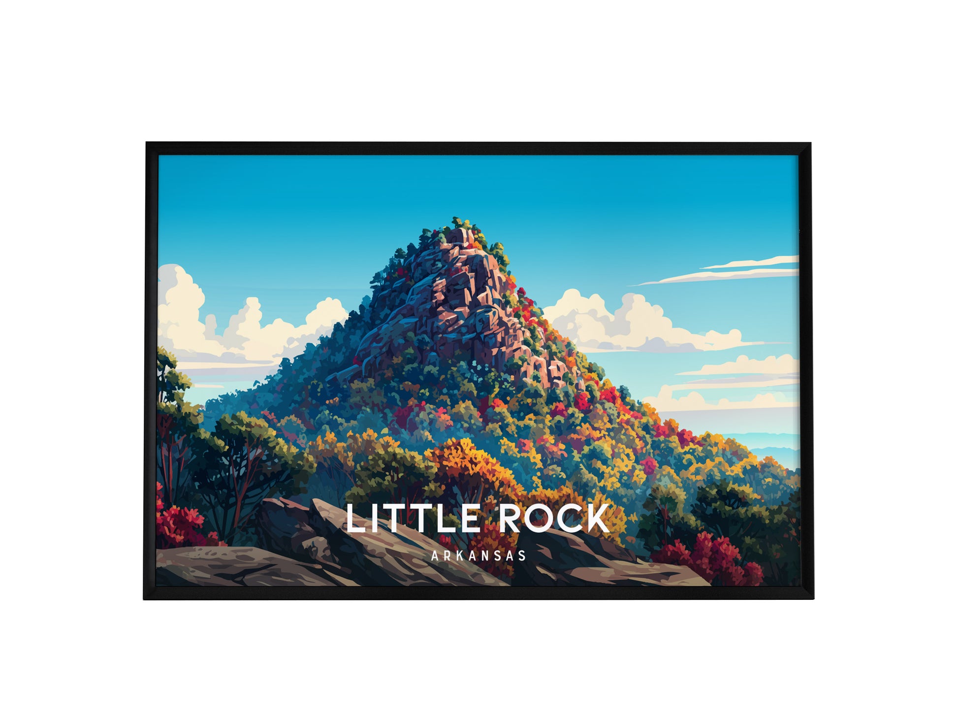 Little Rock, Arkansas Landscape Poster | River Bridge Cityscape Vacation Wall Art — framed wall art, 24x36 in