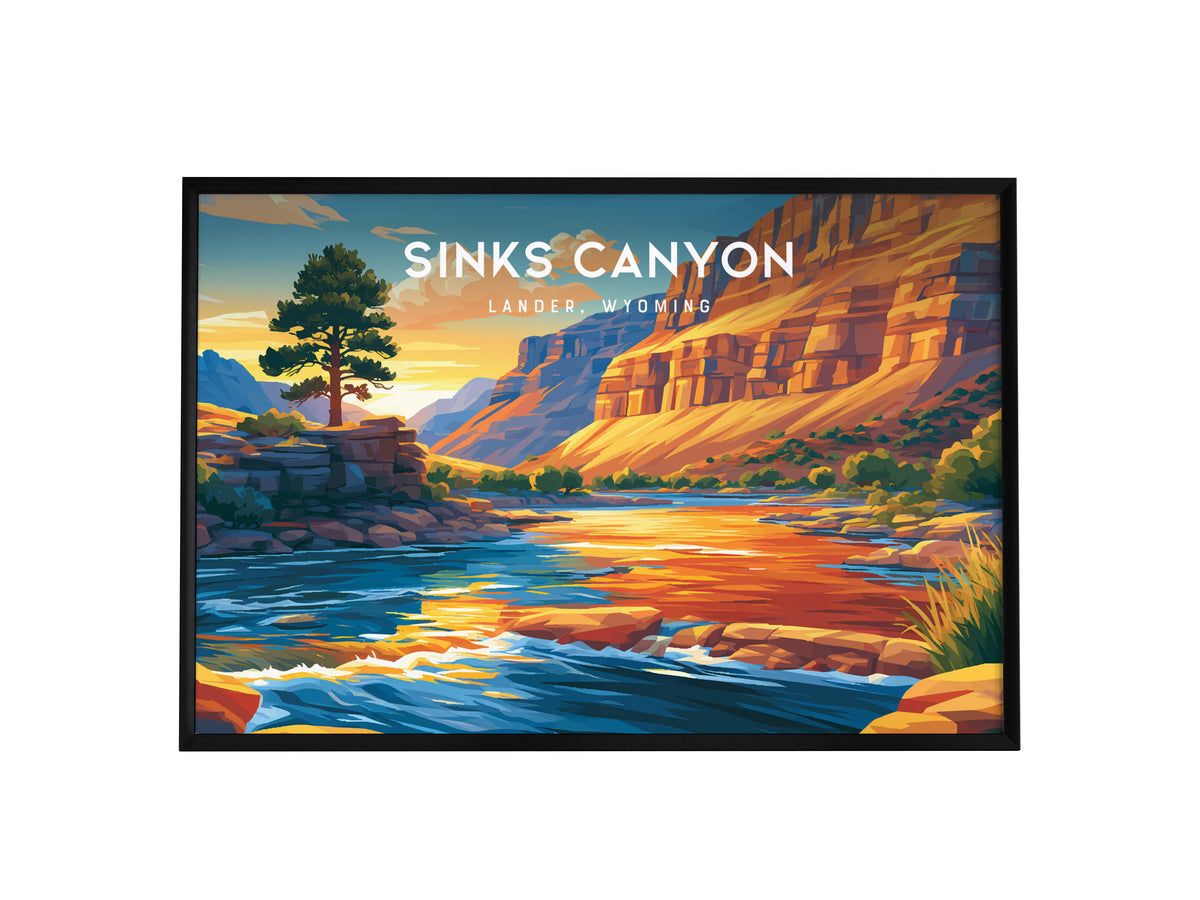 Sinks Canyon Landscape Poster | Lander, Wyoming Mountain Wilderness Vacation Wall Art — framed wall art, 24x36 in