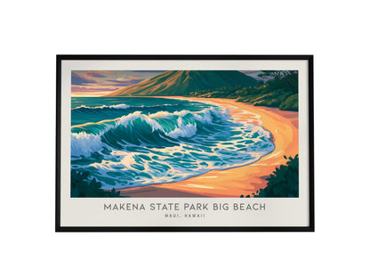 Makena State Park Big Beach Landscape Matte Border Poster | Maui, Hawaii Coastal Beach Decor — framed wall art, 24x36 in