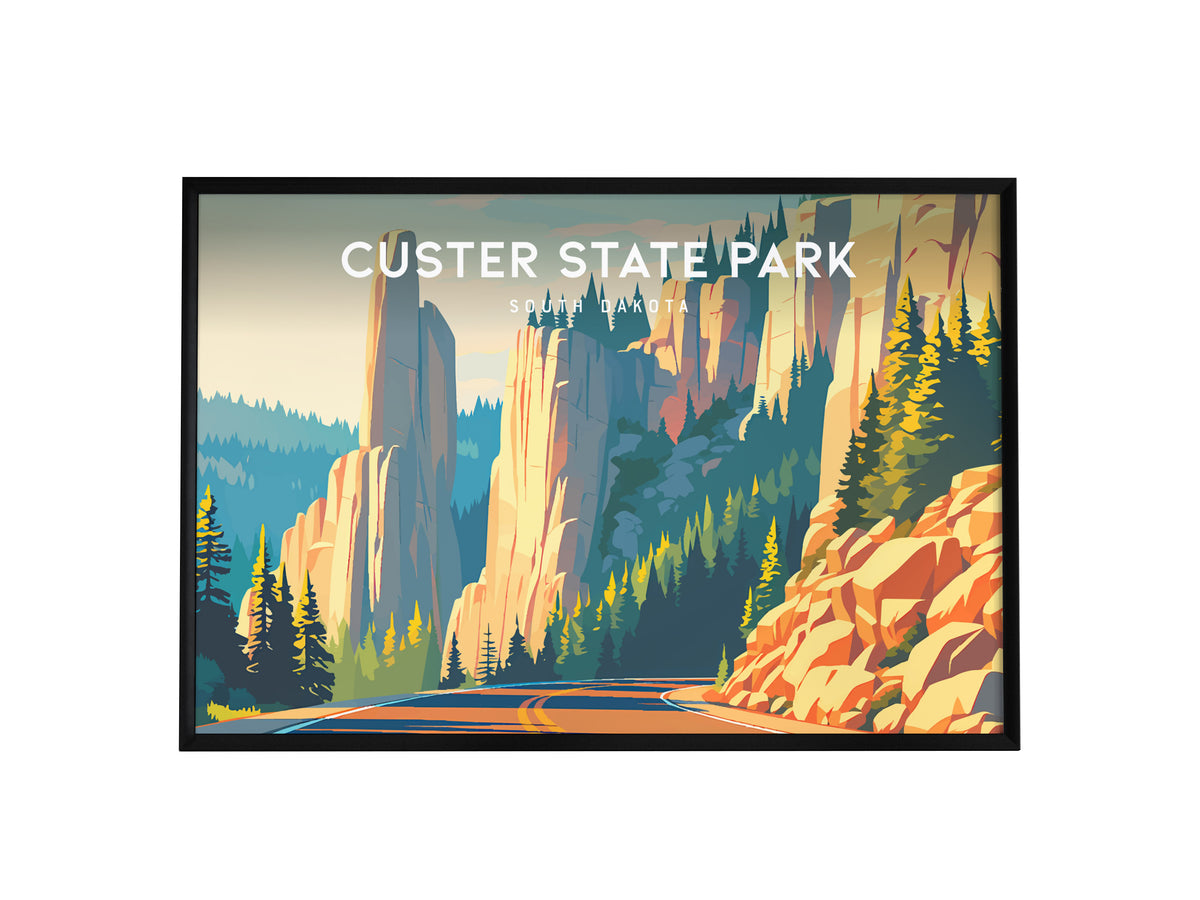 Custer State Park Landscape Poster | South Dakota Needles Highway Travel Wall Art — framed wall art, 24x36 in