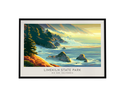 Limekiln State Park Landscape Matte Border Poster | Big Sur, California Coastal Beach Decor — framed wall art, 24x36 in