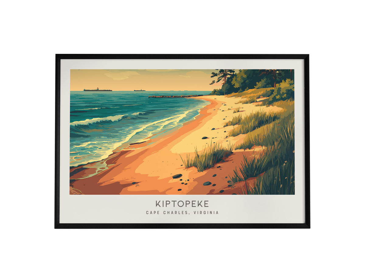 Kiptopeke Landscape Matte Border Poster | Cape Charles, Virginia Beach House Decor Travel Gift — framed wall art, 24x36 in