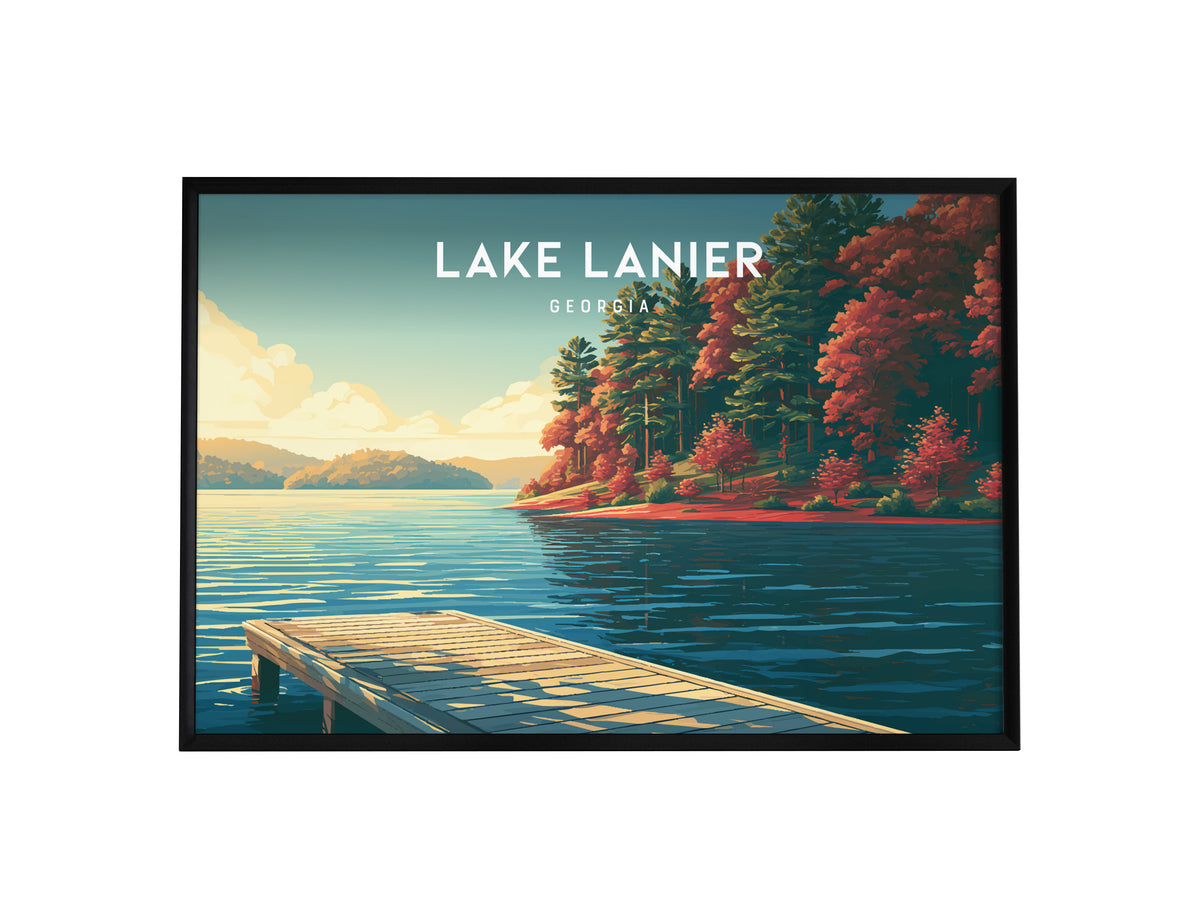 Lake Lanier, Georgia Landscape Poster | Scenic Lake House Beach House Decor Wall Art — framed wall art, 24x36 in