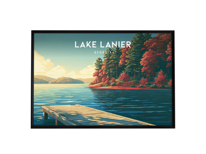 Lake Lanier, Georgia Landscape Poster | Scenic Lake House Beach House Decor Wall Art — framed wall art, 24x36 in