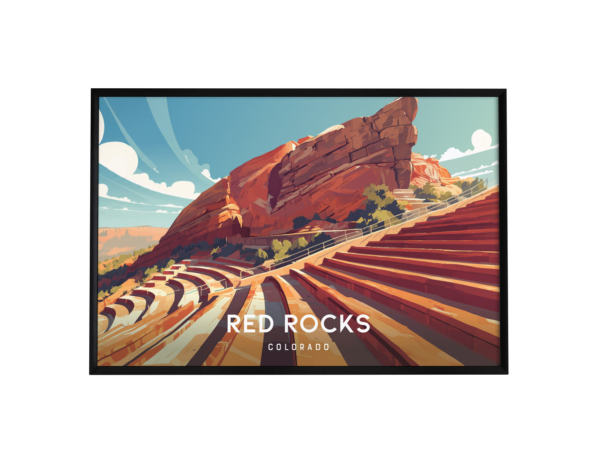 Red Rocks Amphitheatre Landscape, Colorado Poster | Iconic Mountain Venue Destination Print Wall Art — framed wall art, 24x36