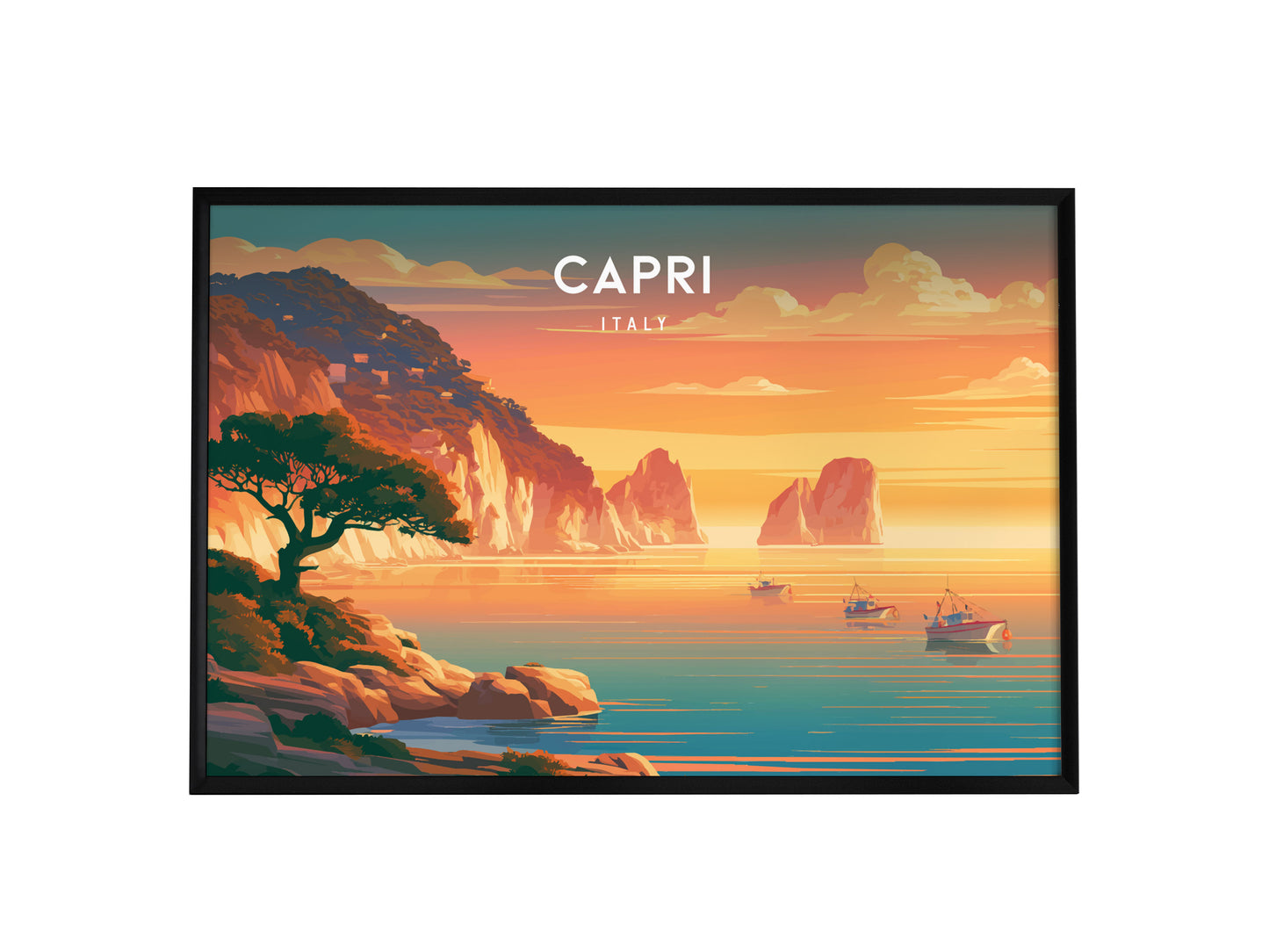 Capri Landscape Poster | Italy Destination Print Framed or Unframed Wall Art — framed wall art, 24x36 in
