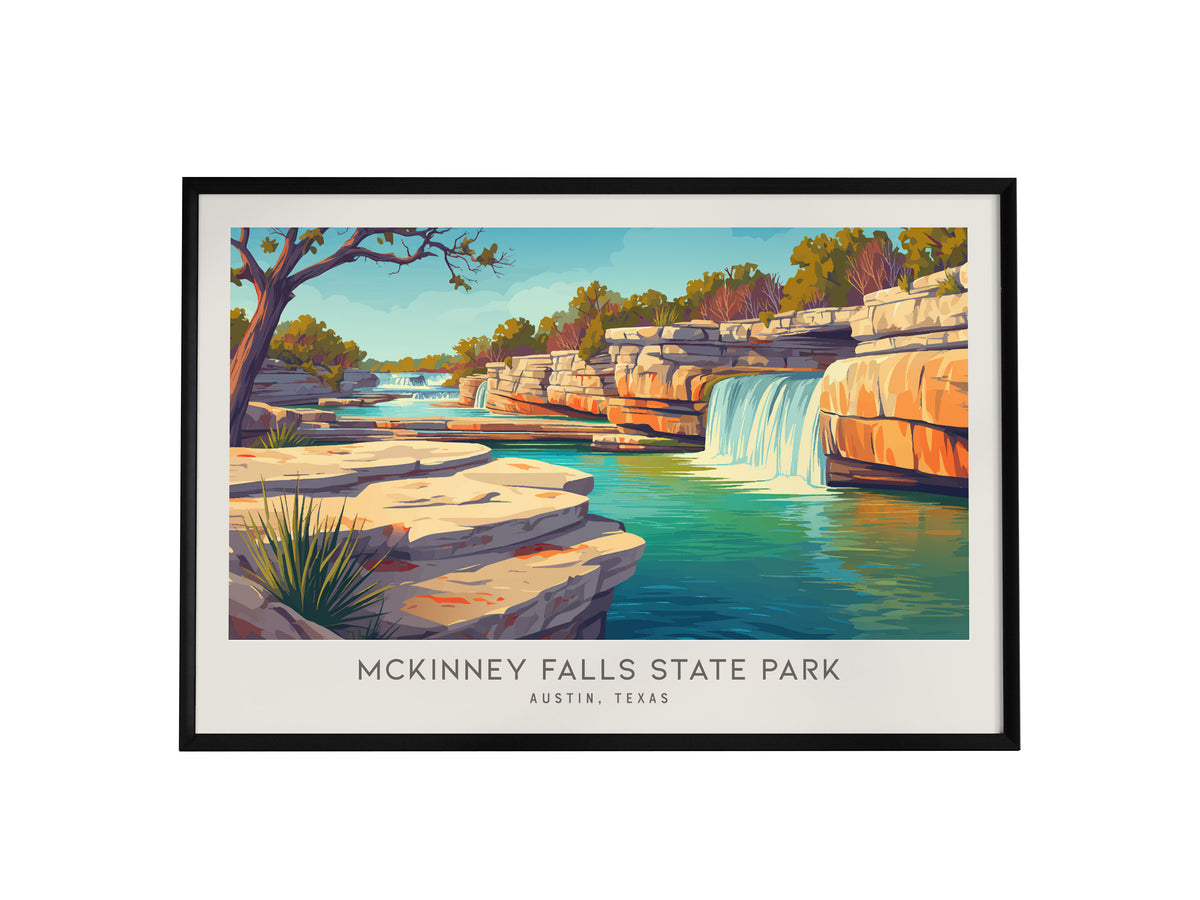 McKinney Falls State Park Landscape Matte Border Poster | Austin, Texas Framed or Unframed Travel Wall Art — framed wall art