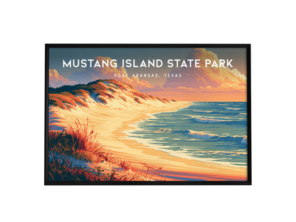 Mustang Island State Park, Port Aransas, Texas Landscape Poster | Coastal Beach Decor Wall Art — framed wall art, 24x36 in