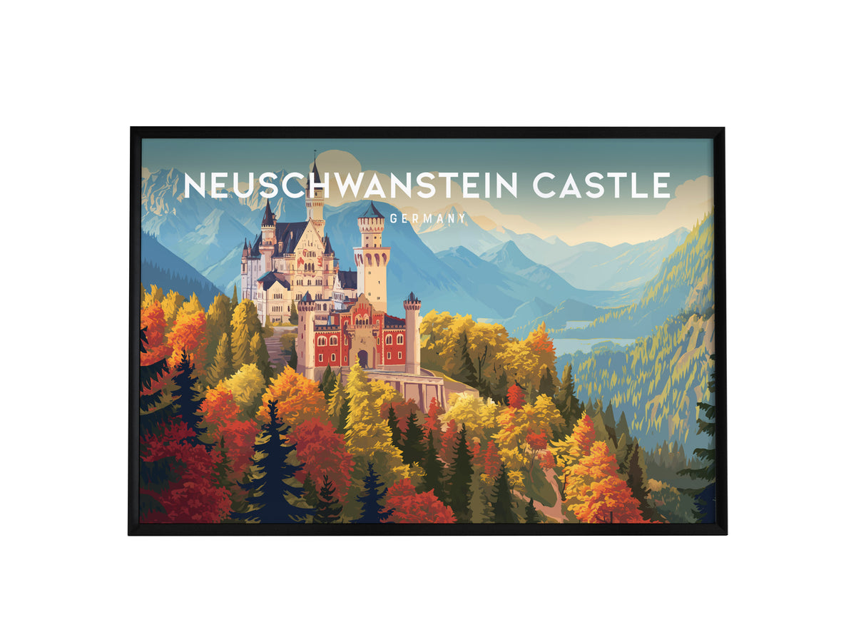 Neuschwanstein Castle Landscape Poster | Germany Travel Gift Alpine Wall Art — framed wall art, 24x36 in
